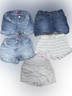 The Children's Place Girls Denim, Gray & Pastel Striped Shorts Set